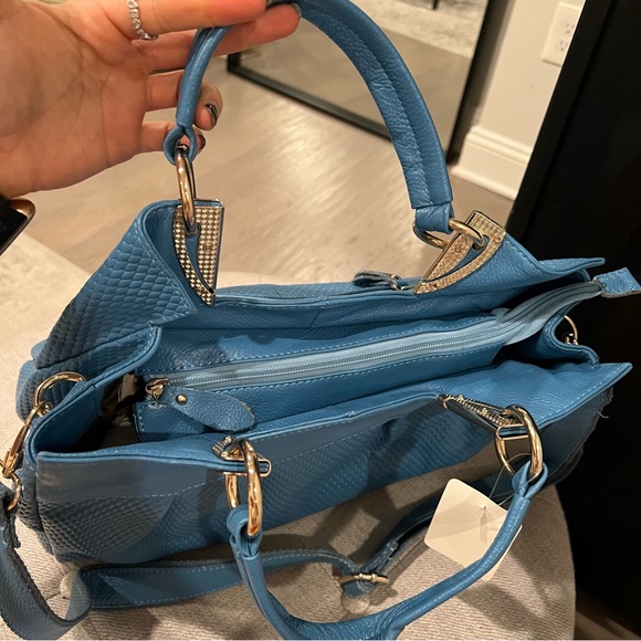 NEW Authentic Leather Baby Blue Purse Handbag - Picture 4 of 15
